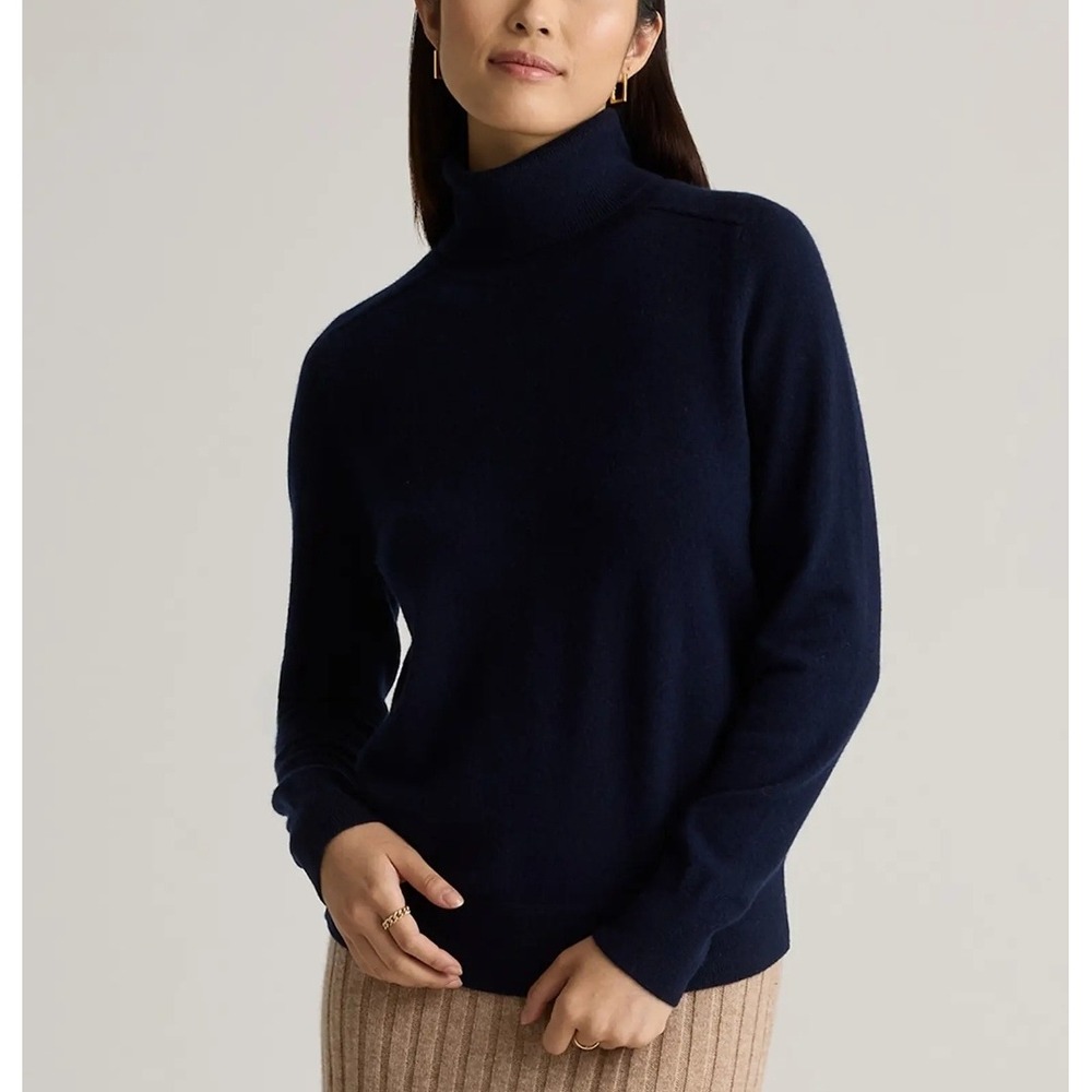 Quince Womens L NWT Mongolian Cashmere Turtleneck Sweater Navy Blue Quiet Lux